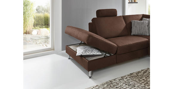 ECKSOFA in Mikrofaser Dunkelbraun 242/275 cm - Dunkelbraun/Alufarben, Design, Textil/Metall (242/275cm) - Dieter Knoll