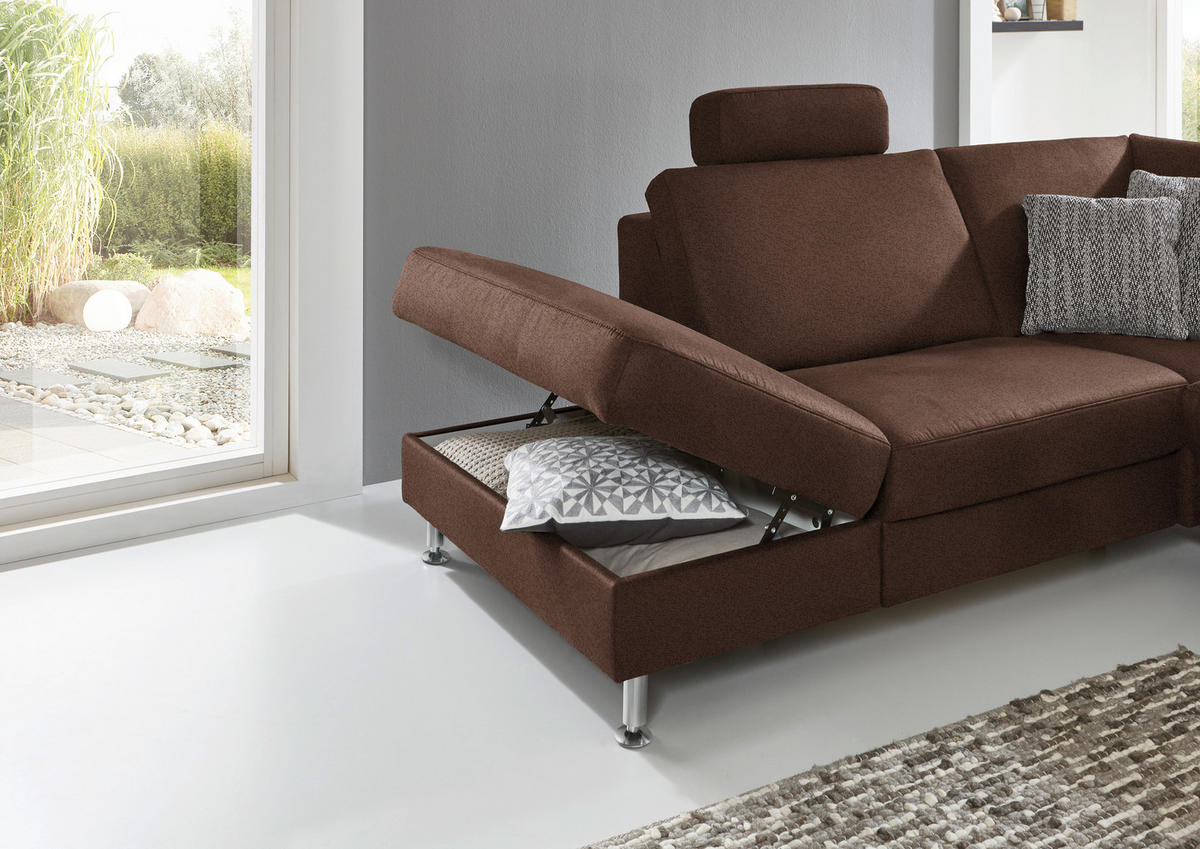 ECKSOFA in Mikrofaser Dunkelbraun  242/275 cm  - Dunkelbraun/Alufarben, Design, Textil/Metall (242/275cm) - Dieter Knoll