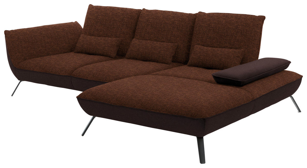 ECKSOFA in Flachgewebe Kupferfarben  - Schwarz/Kupferfarben, Design, Textil/Metall (301/191cm) - Moderano