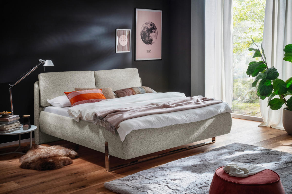 POLSTERBETT 140/200 cm,  in Creme,  - Chromfarben/Creme, Design, Textil/Metall (140/200cm) - Esposa