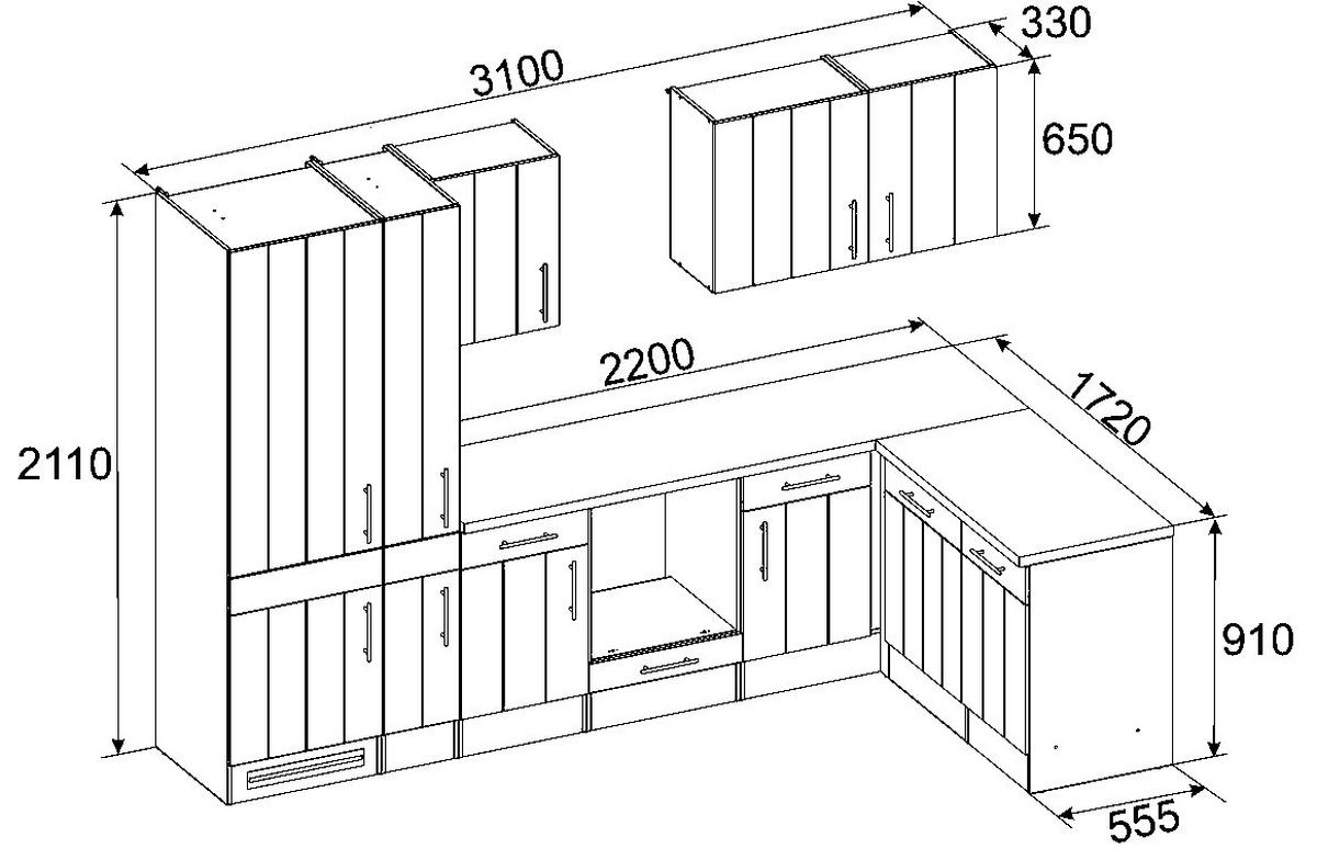 ECKKÜCHE 310/172 cm  in Weiss  - Weiss/Eichefarben, Romantik / Landhaus, Holzwerkstoff/Metall (310/172cm) - Respekta