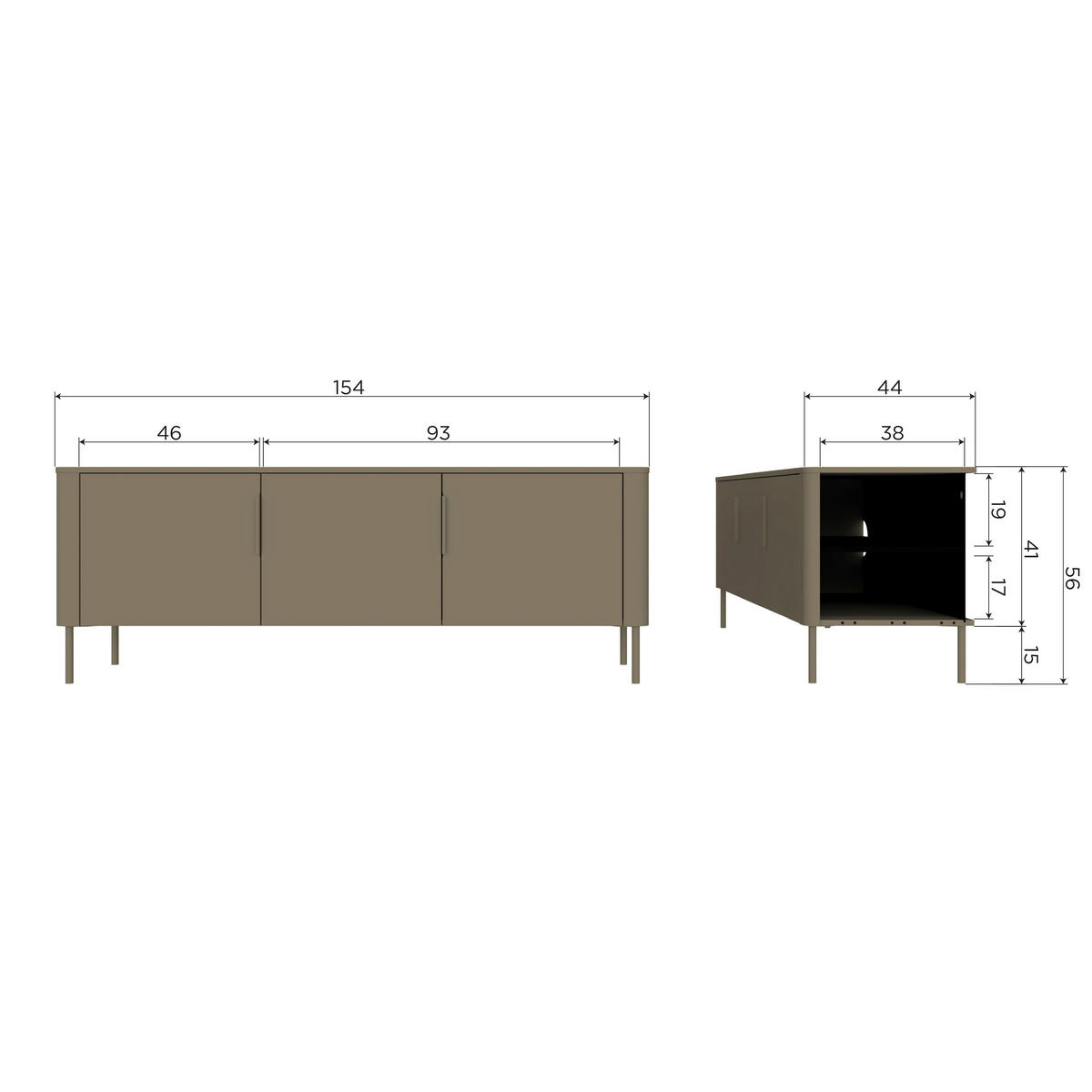 LOWBOARD Gunnar 154/56/44 cm  stehend  - Schwarz, Design, Holz/Metall (154/56/44cm) - Livetastic