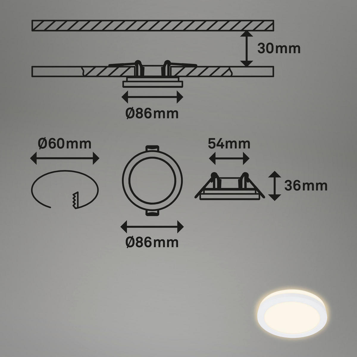 UGRADNA PLAFONJERA ZA KUPATILA - bela, Osnovno, metal (8,4/3,65cm)