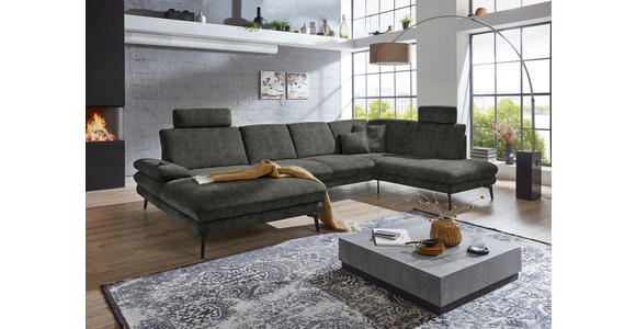 WOHNLANDSCHAFT in Velours Dunkelgrau - Dunkelgrau/Schwarz, Design, Textil/Metall (180/344/208cm) - Dieter Knoll