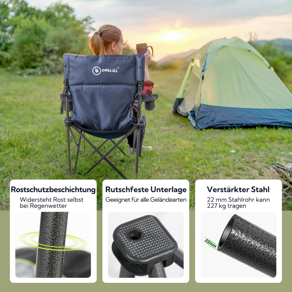 CAMPING-KLAPPSTUHL - Blaugrau, Basics, Textil/Metall (94/97/61.8cm) - Modante