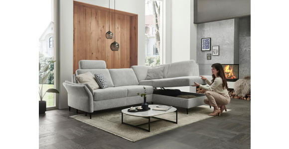 ECKSOFA  in Webstoff Ecru  - Ecru/Schwarz, KONVENTIONELL, Textil/Metall (277/201cm) - Dieter Knoll