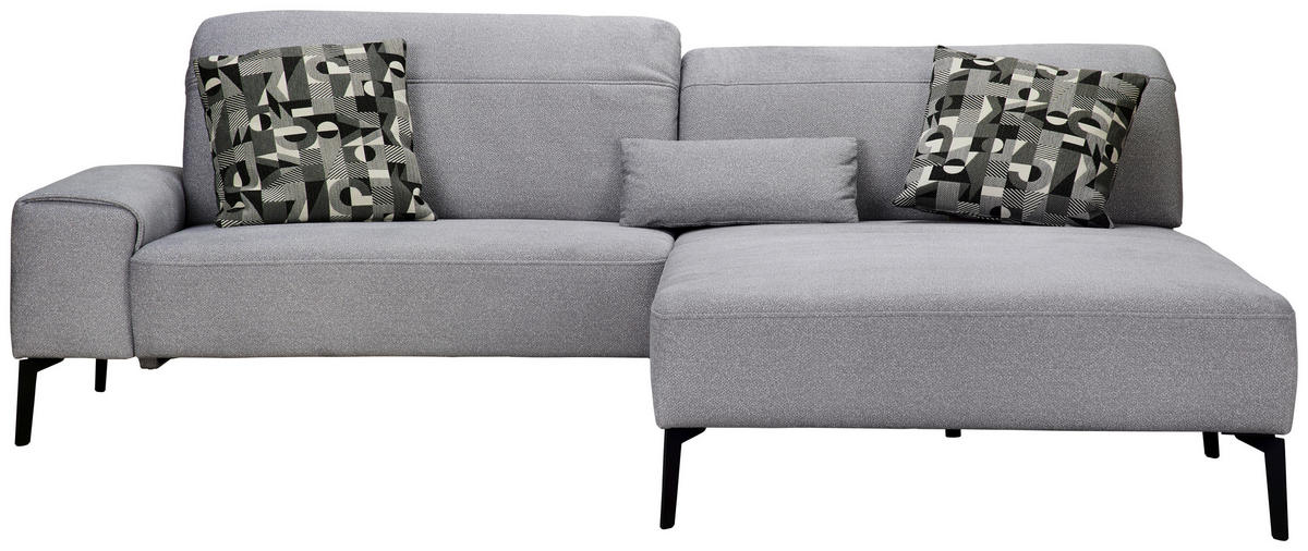 ECKSOFA in Mikrofaser Hellgrau  - Hellgrau/Schwarz, Design, Textil/Metall (273/203cm) - Johann Jakob