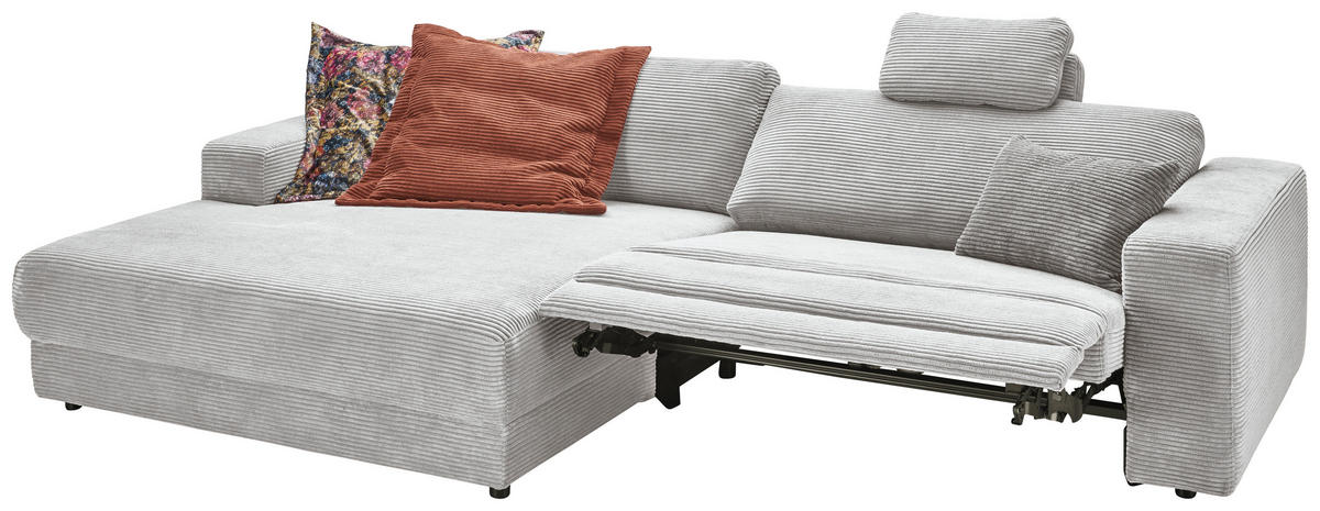 ECKSOFA inkl. Relaxfunktion Grau Cord  - Schwarz/Grau, Design, Kunststoff/Textil (168/296cm) - Pure Home Lifestyle