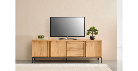 LOWBOARD - Eichefarben/Schwarz, Design, Holz/Holzwerkstoff (180/60,5/40cm) - Xora