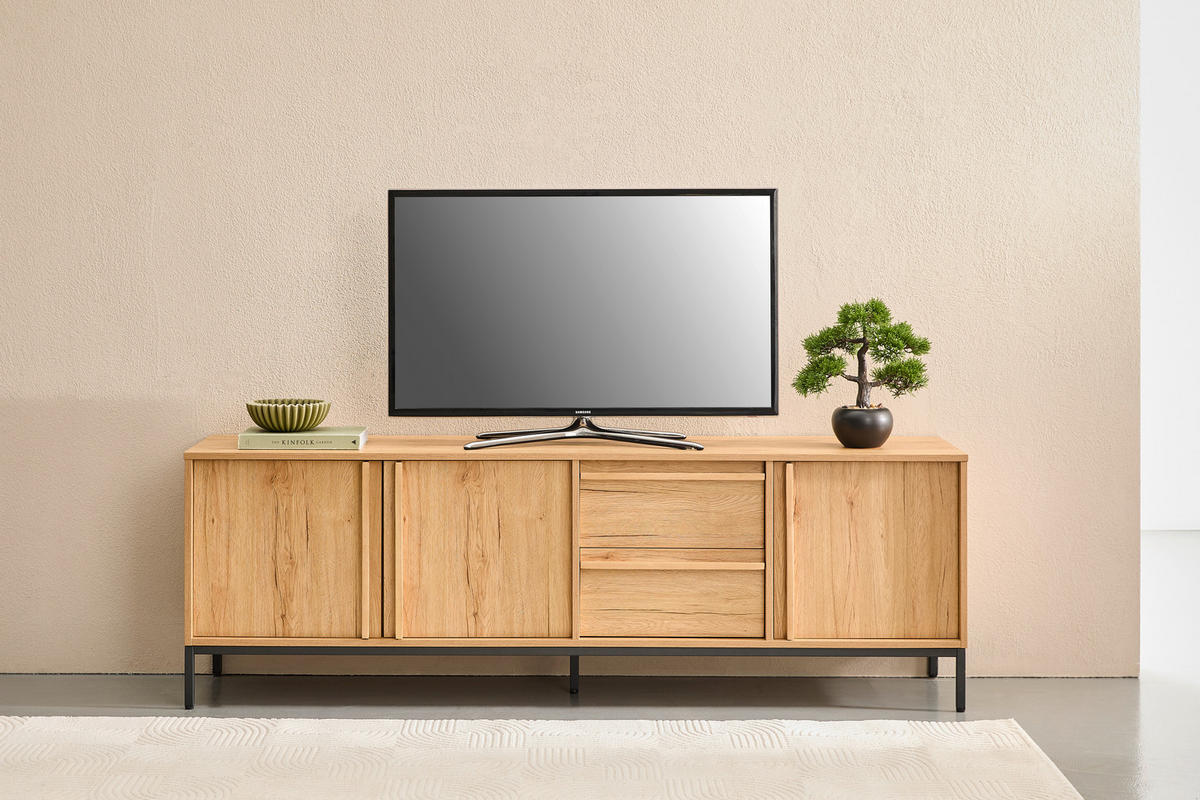 LOWBOARD - Eichefarben/Schwarz, Design, Holz/Holzwerkstoff (180/60,5/40cm) - Xora