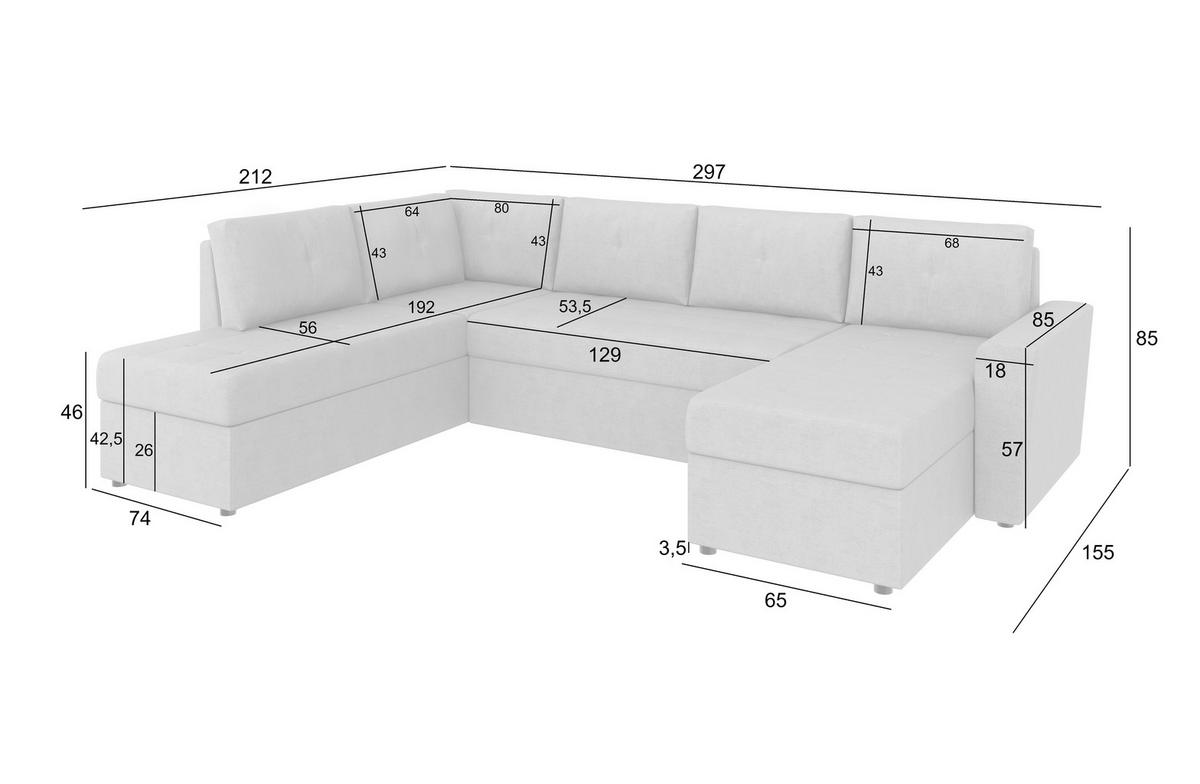 WOHNLANDSCHAFT TERMOLI Anthrazit Jacquard  - Anthrazit/Schwarz, Design, Kunststoff/Textil (212/297/155cm) - MID.YOU