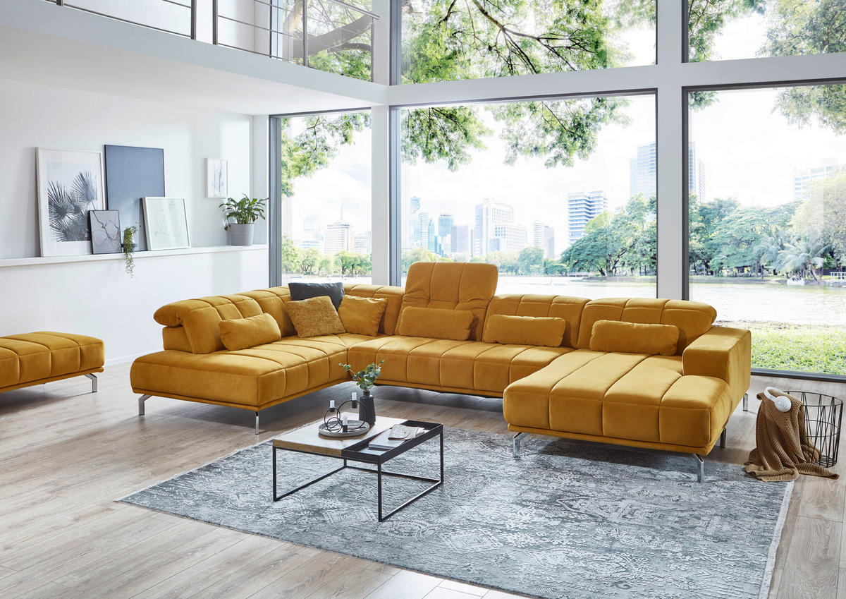 SEDEŽNA GARNITURA, barve karija  - črna/barve karija, Moderno, kovina/tekstil (212/383/195cm) - Beldomo Style