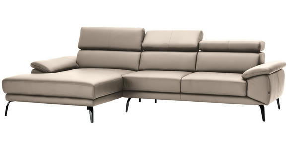 ECKSOFA in Echtleder Creme  - Creme/Schwarz, Design, Leder/Metall (187/295cm) - Novel