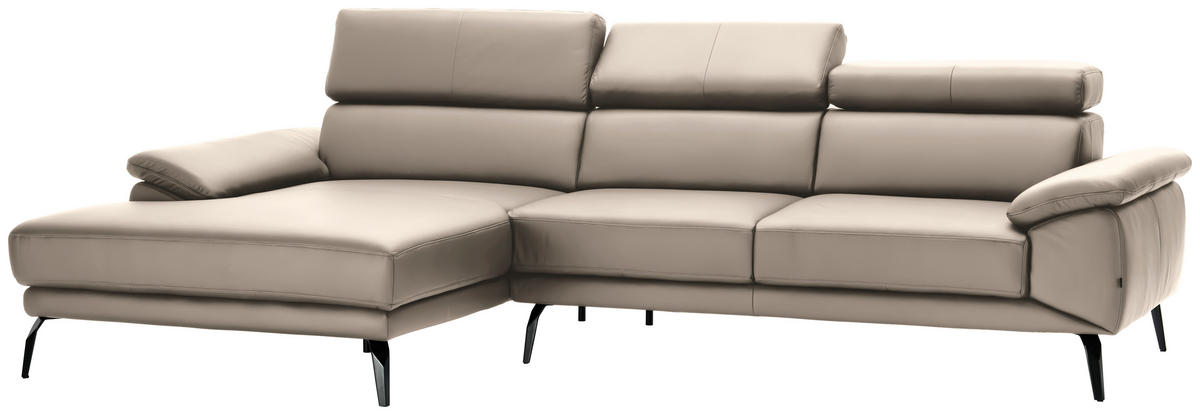 ECKSOFA in Echtleder Creme  - Creme/Schwarz, Design, Leder/Metall (187/295cm) - Novel