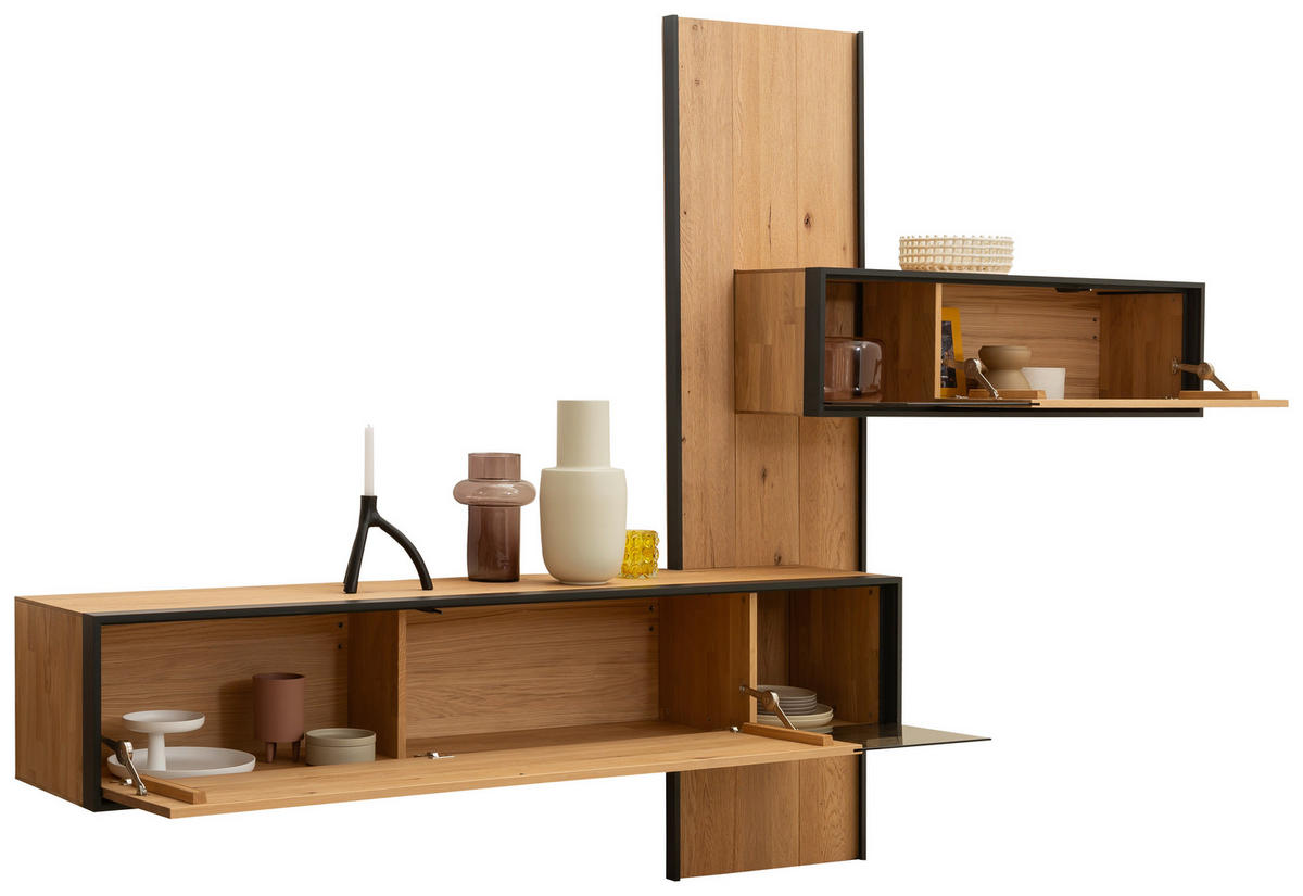 WOHNWAND  in Eichefarben  307/213/42 cm  - Eichefarben, Design, Glas/Holz (307/213/42cm) - Schöner Wohnen