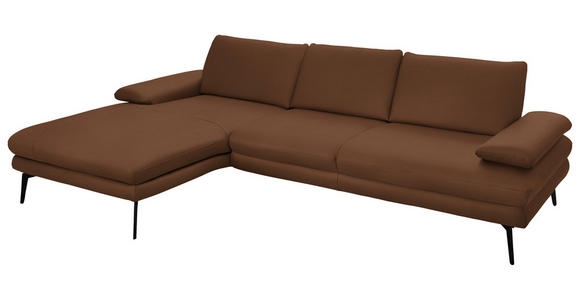 ECKSOFA in Echtleder Hellbraun 180/310 cm - Hellbraun/Schwarz, Design, Leder/Metall (180/310cm) - Dieter Knoll