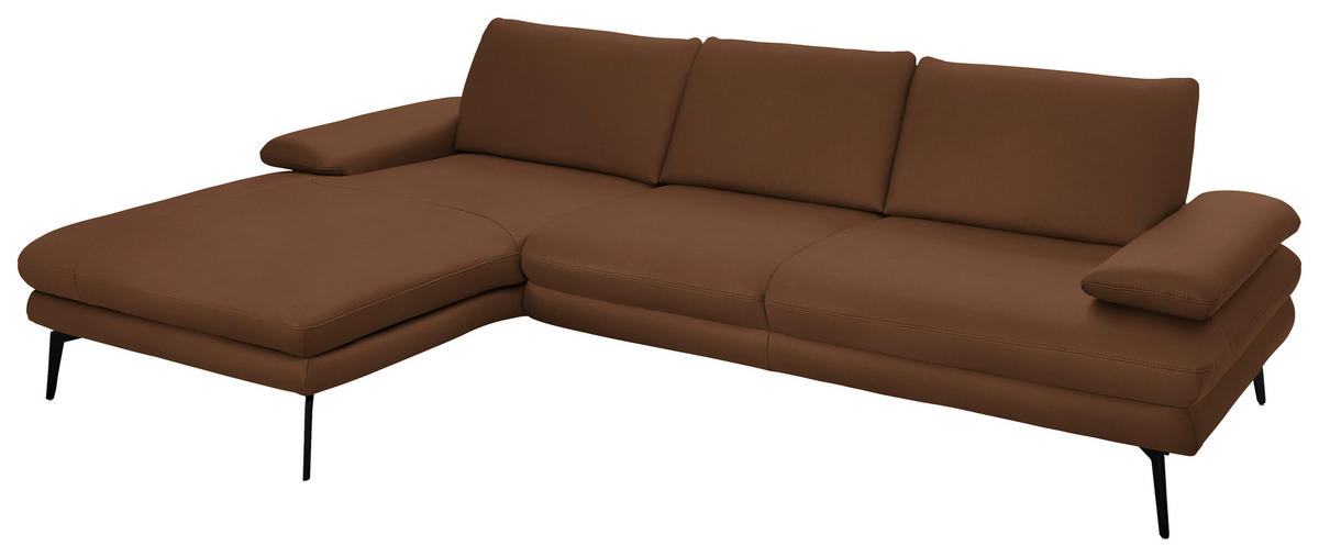 ECKSOFA in Echtleder Hellbraun  - Hellbraun/Schwarz, Design, Leder/Metall (180/310cm) - Dieter Knoll