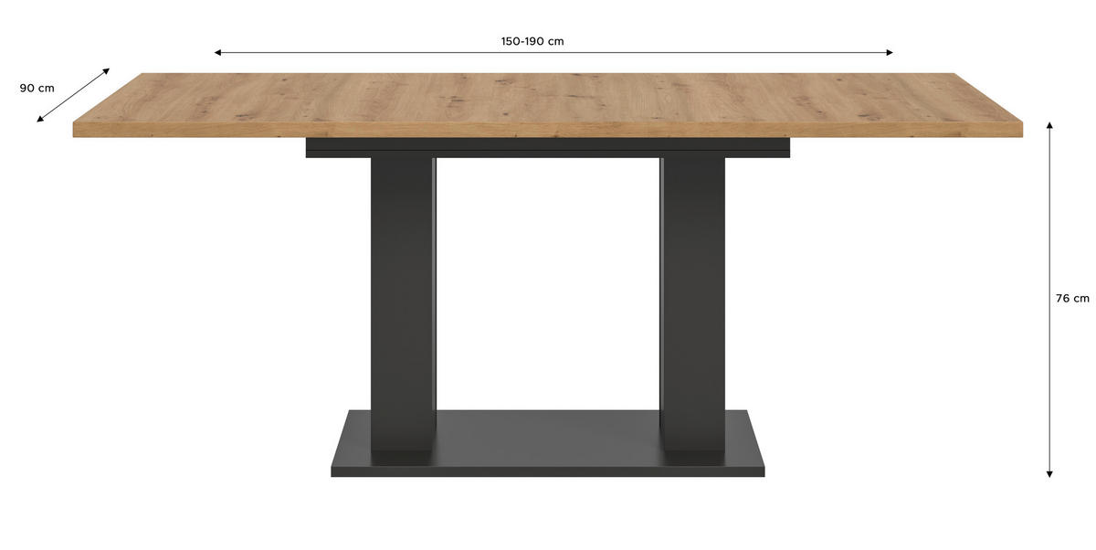 AUSZIEHTISCH Eiche Artisan rechteckig  ausziehbar  - Eiche Artisan/Grau, KONVENTIONELL, Holzwerkstoff (150-190/90/76cm) - MID.YOU