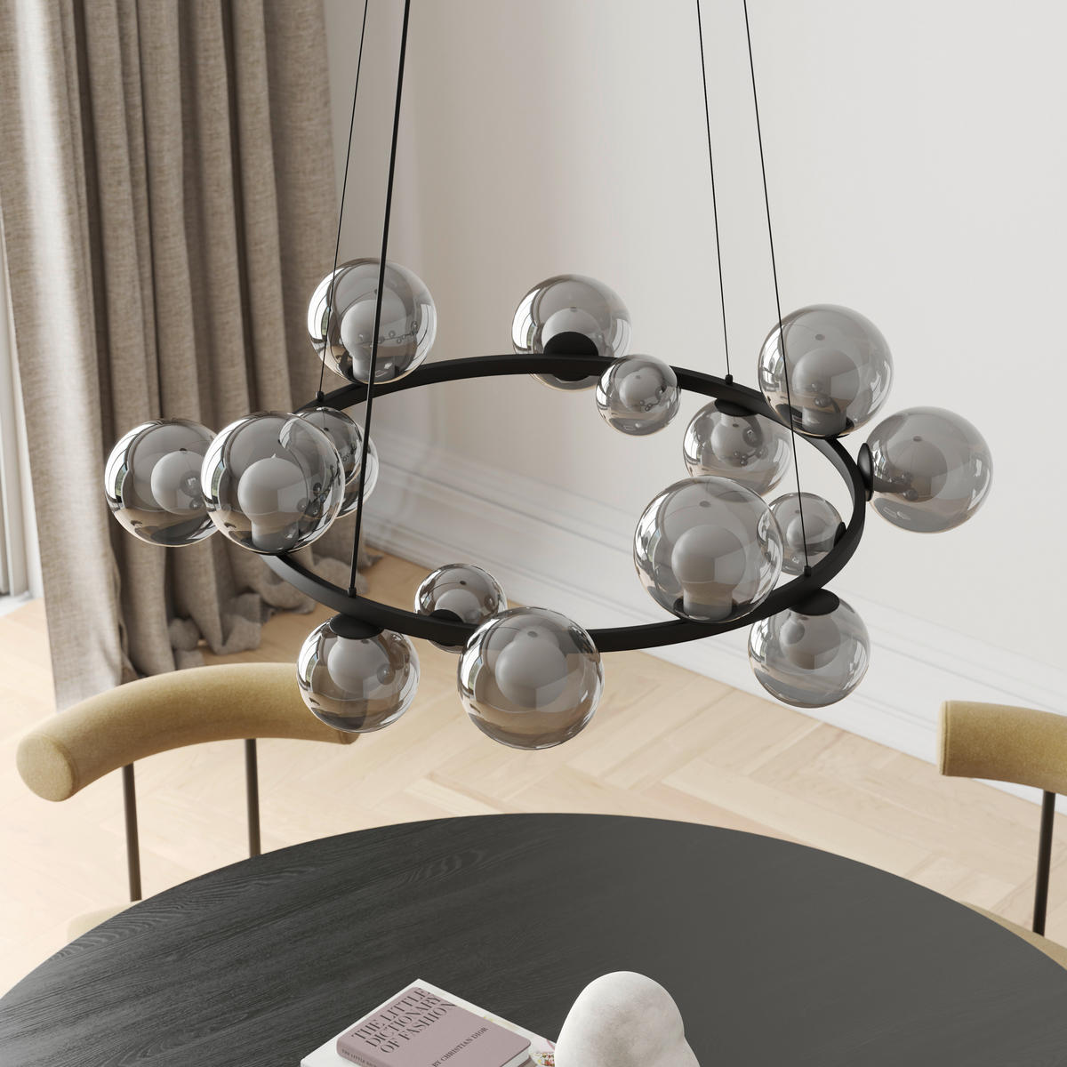 ZÁVESNÉ LED SVIETIDLO, 79,5/150 cm  - čiernohnedá, Design, kov/sklo (79,5/150cm) - Dieter Knoll