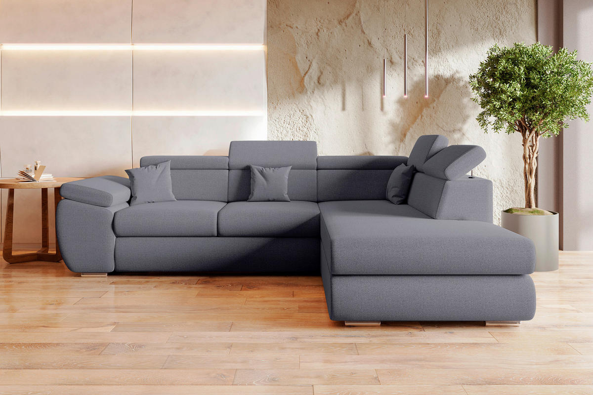 ECKSOFA Dunkelgrau Struktur  - Chromfarben/Dunkelgrau, KONVENTIONELL, Kunststoff/Textil (282/205cm) - Carryhome