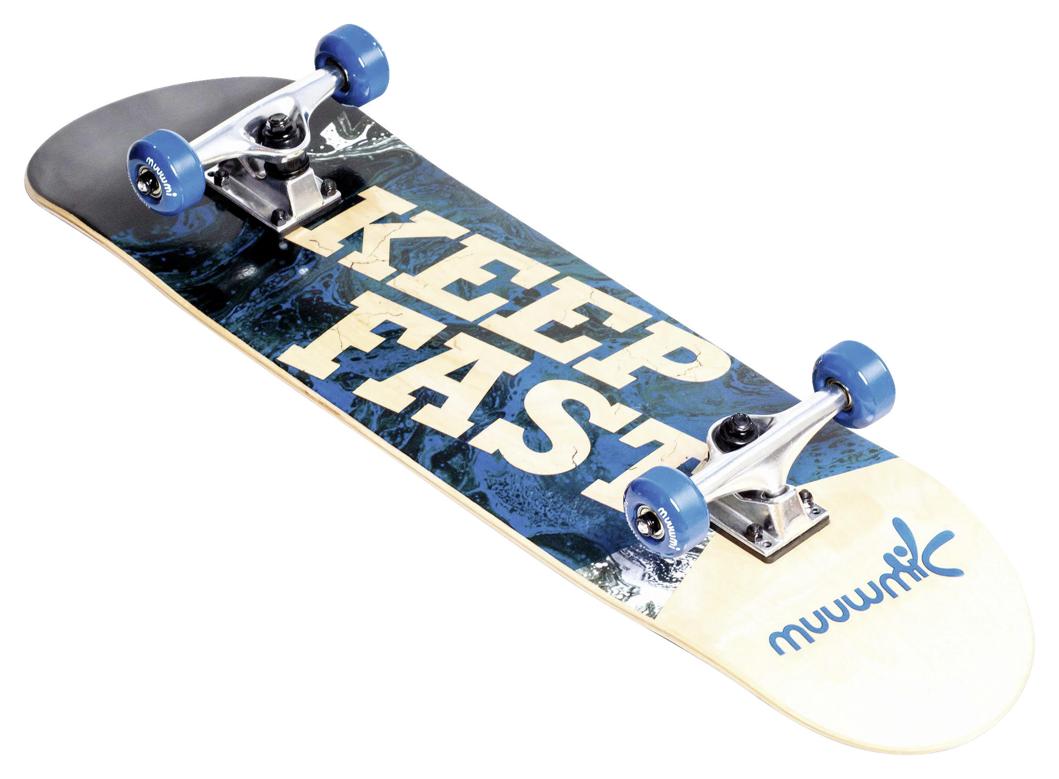 Skateboard Abec-5 Blau/Weiß, L: 79cm, mit Rucksack