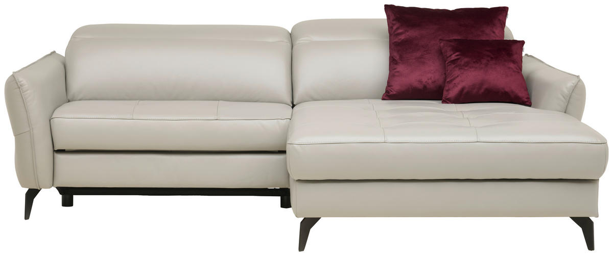 ECKSOFA Hellgrau Echtleder  - Hellgrau/Schwarz, Design, Leder/Metall (246/175cm) - Livetastic