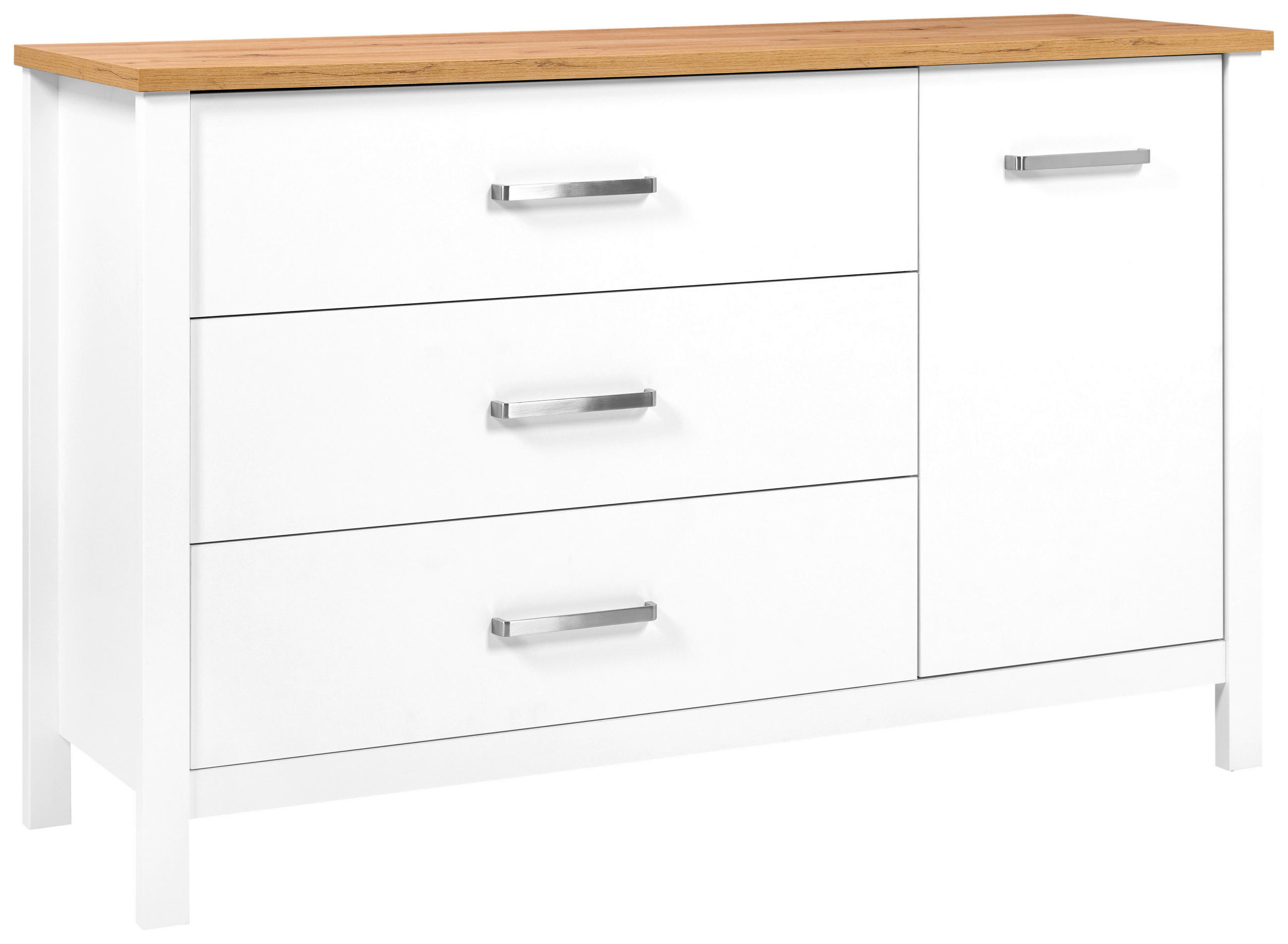 KOMODA   148/92/45 cm   bijela, hrast Artisan  - bijela/srebrne boje, Romantično / ladanjski, drvni materijal/metal (148/92/45cm)