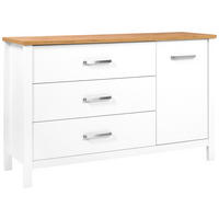 KOMODA   148/92/45 cm   bijela, hrast Artisan  - bijela/srebrne boje, Romantično / ladanjski, drvni materijal/metal (148/92/45cm)