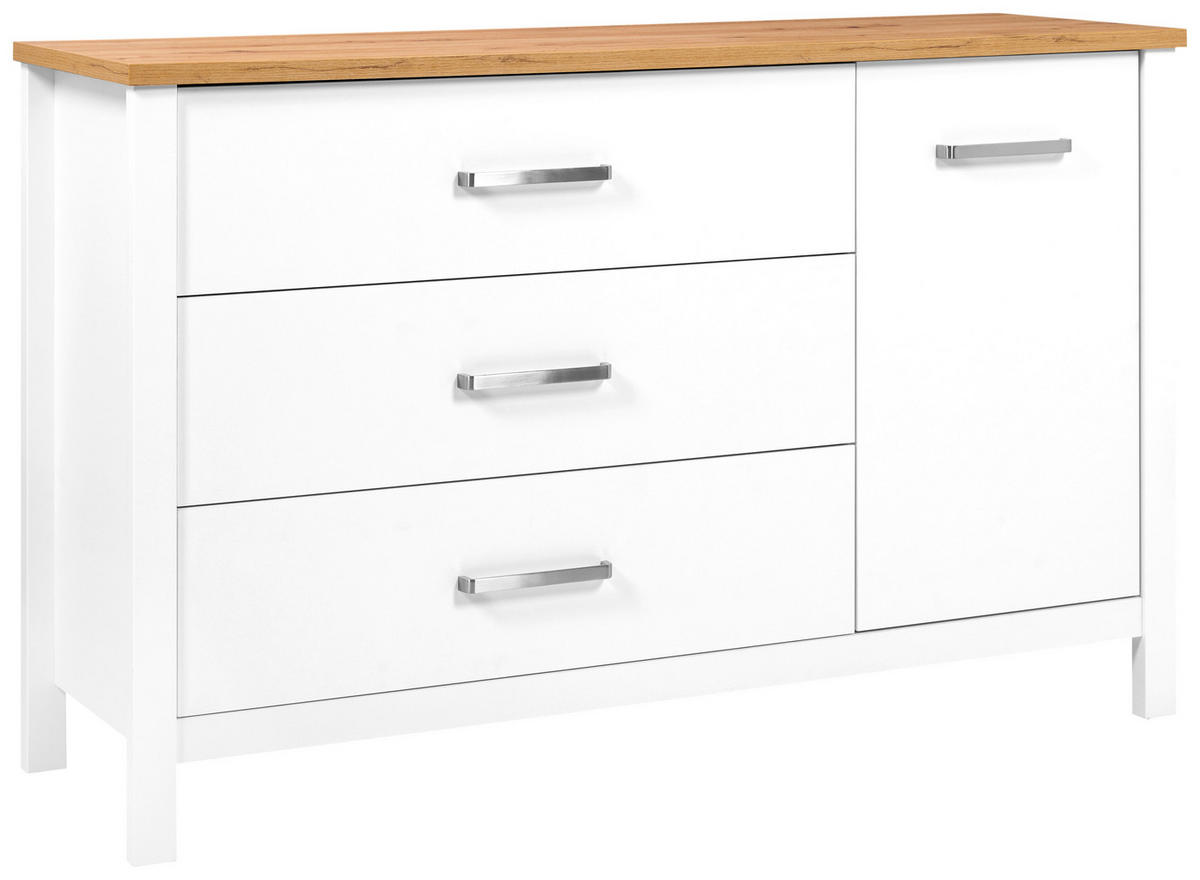 KOMODA   148/92/45 cm   bijela, hrast Artisan  - bijela/srebrne boje, Romantično / ladanjski, drvni materijal/metal (148/92/45cm)