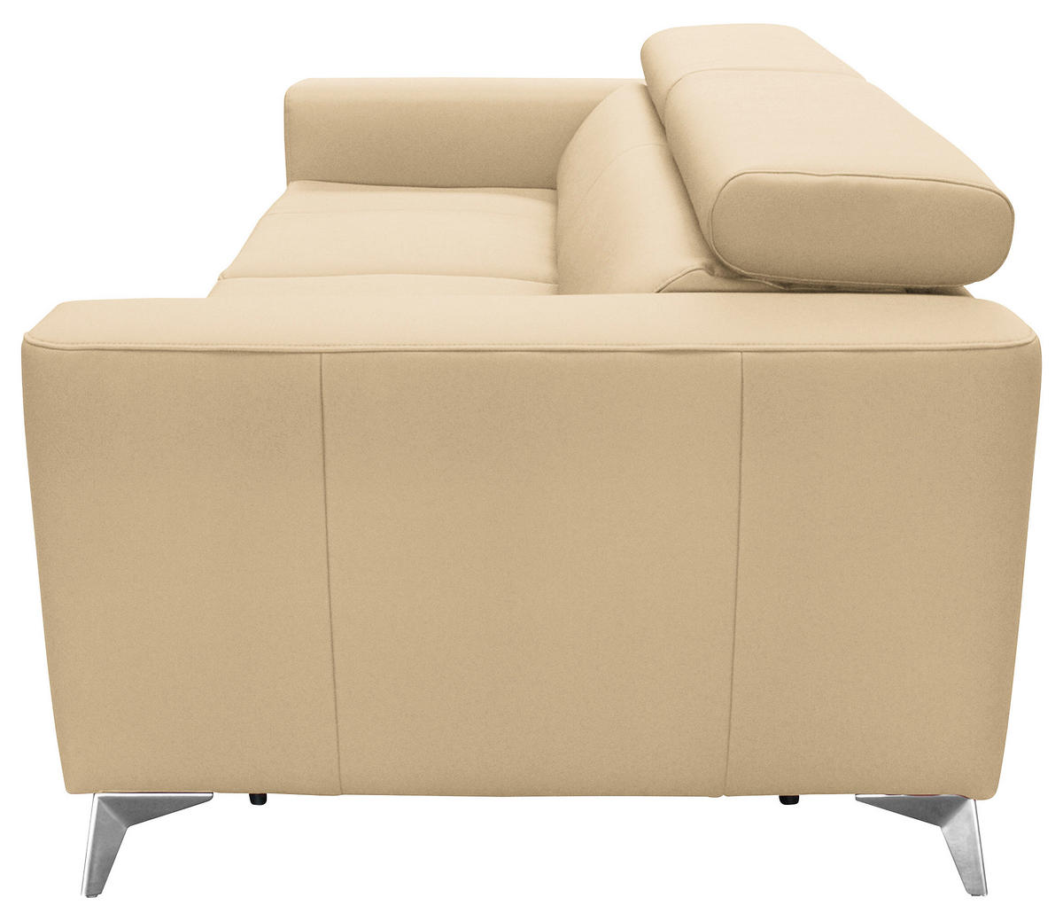 SCHLAFSOFA Beige Echtleder Lederlook  - Beige/Silberfarben, Design, Leder/Textil (206/95/101cm) - Livetastic