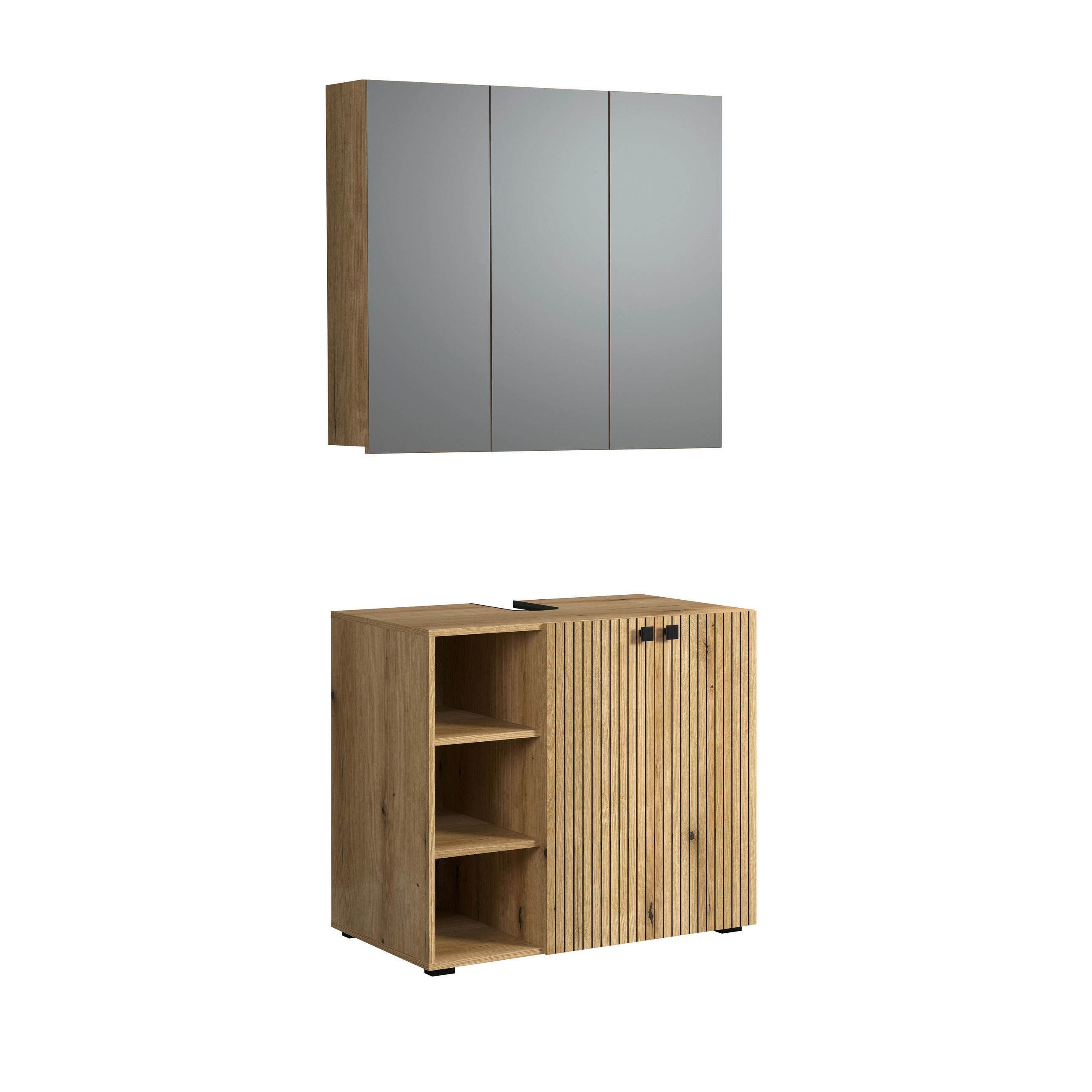 BADEZIMMER 2-teilig  in  - Eichefarben/Schwarz, Trend, Glas/Holzwerkstoff (90/186/53cm) - MID.YOU