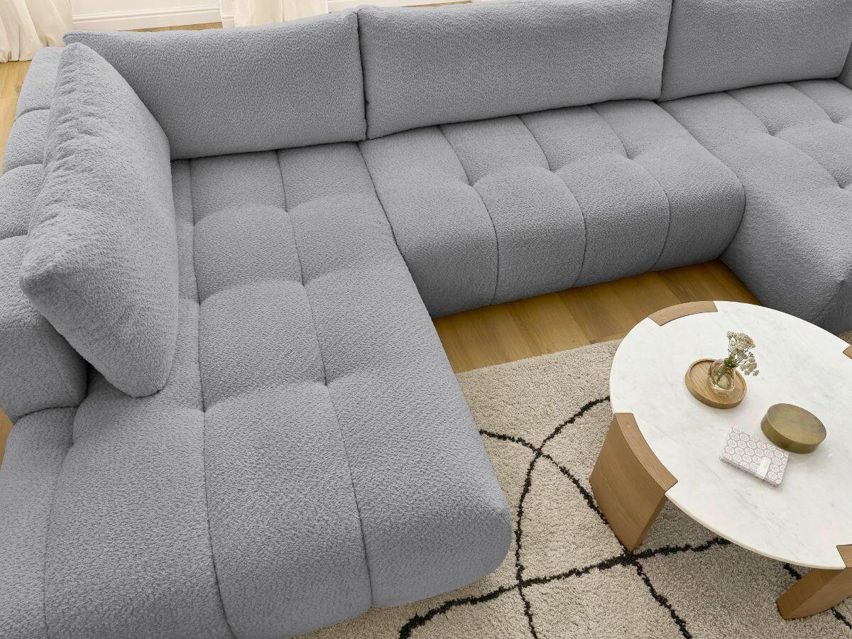 WOHNLANDSCHAFT  FUJI  Dunkelgrau Bouclé  - Dunkelgrau/Schwarz, MODERN, Kunststoff/Textil (204/377/160cm)