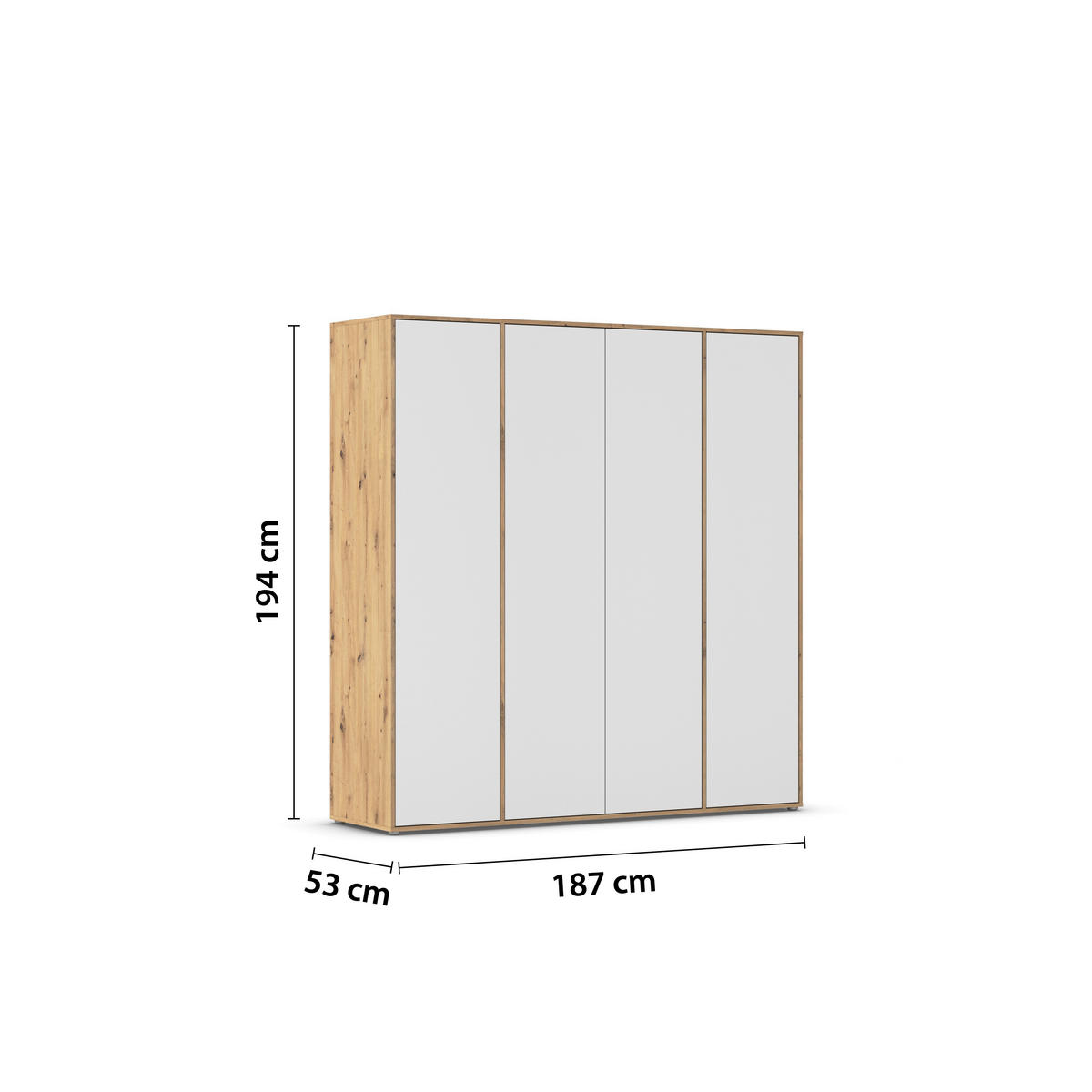 DREHTÜRENSCHRANK in Weiss, Eiche Artisan  - Weiss/Eiche Artisan, Modern, Holzwerkstoff (187/194/53cm) - Rauch Möbel