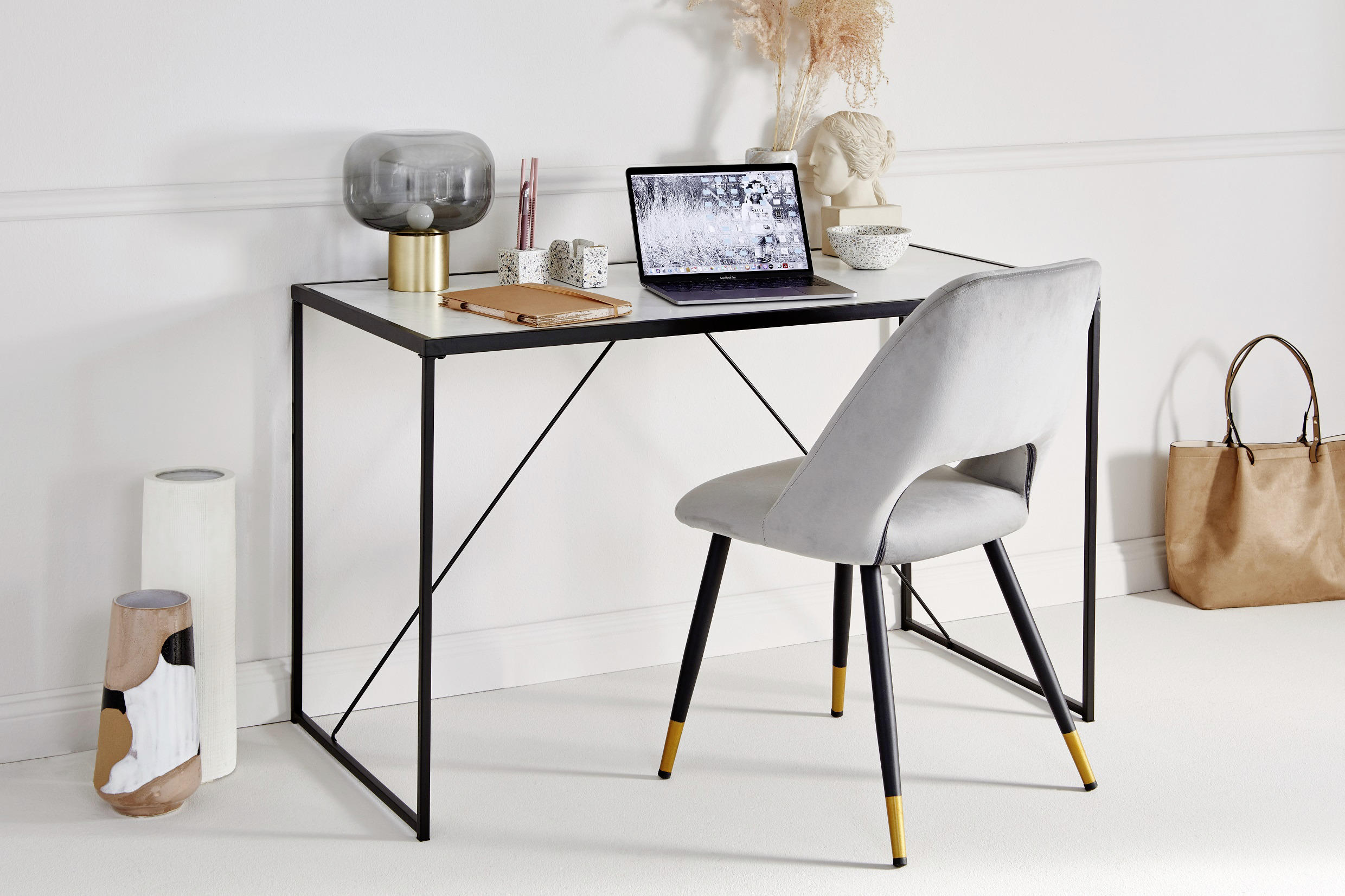 SCHREIBTISCH 120/60/73 cm  in Schwarz, Weiß  - Schwarz/Weiß, KONVENTIONELL, Holzwerkstoff/Metall (120/60/73cm) - Livetastic