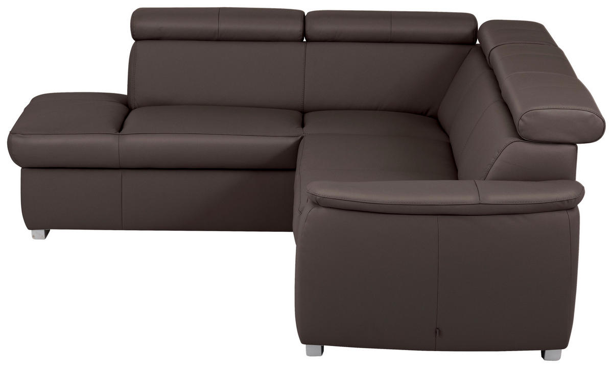 WOHNLANDSCHAFT  in Kombination Echtleder/Lederlook Dunkelbraun  - Dunkelbraun, Leder/Metall (211/262cm) - Celina Home