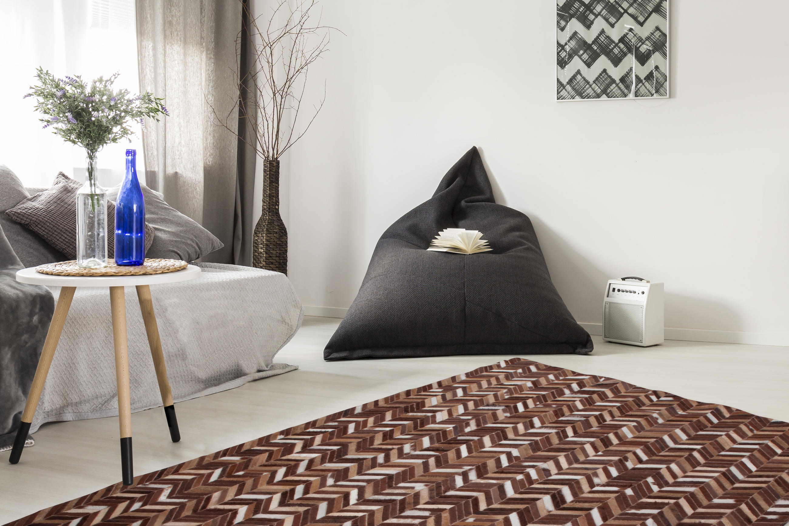 KOŽNI TEPIH 90/160 cm bež Patchwork - bež, Natur, koža/tekstil (90/160cm)