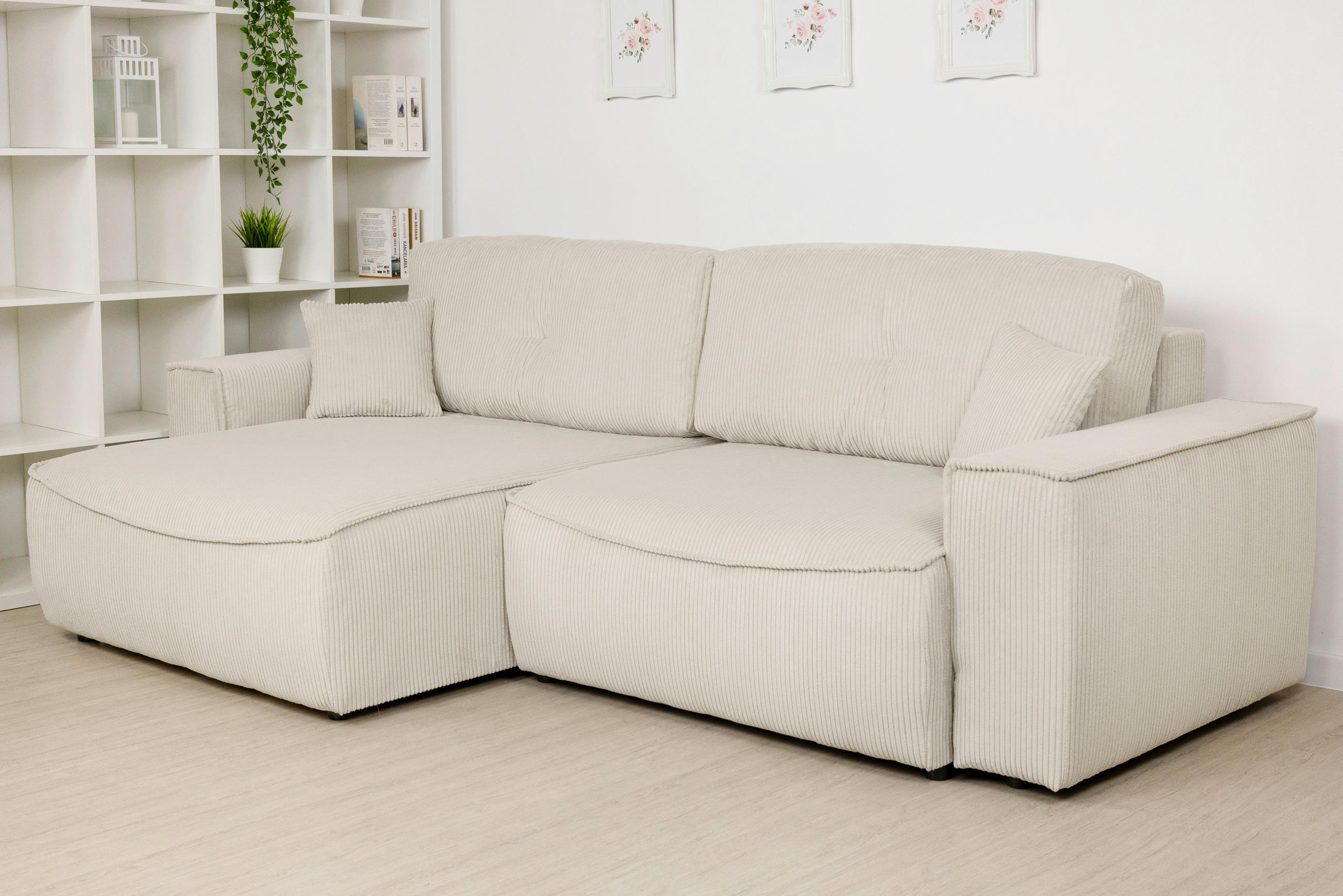 ECKSOFA Naturfarben Cord  - Schwarz/Naturfarben, KONVENTIONELL, Kunststoff/Textil (148/265cm) - Carryhome