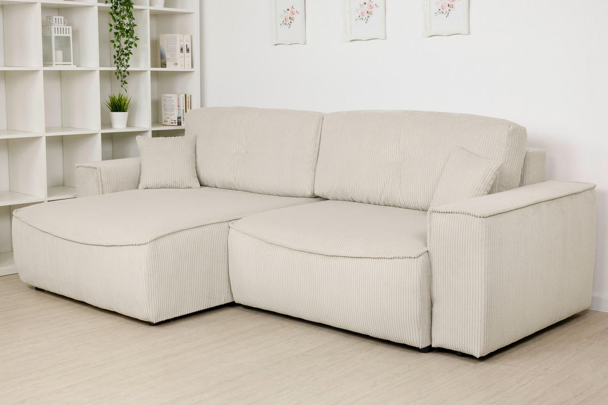 ECKSOFA Naturfarben Cord  - Schwarz/Naturfarben, KONVENTIONELL, Kunststoff/Textil (148/265cm) - Carryhome