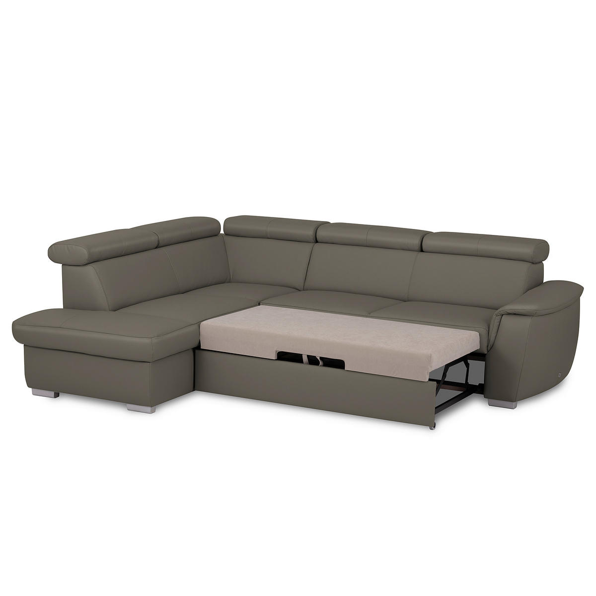 WOHNLANDSCHAFT  in Kombination Echtleder/Lederlook Schlammfarben  - Schlammfarben, Leder/Metall (211/262cm) - Celina Home