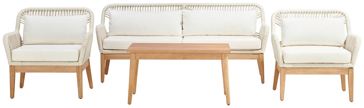 LOUNGEGARNITUR Akazie vollmassiv Aluminium  - Creme/Weiß, MODERN, Holz/Metall (85/55/45cm) - Ambia Garden