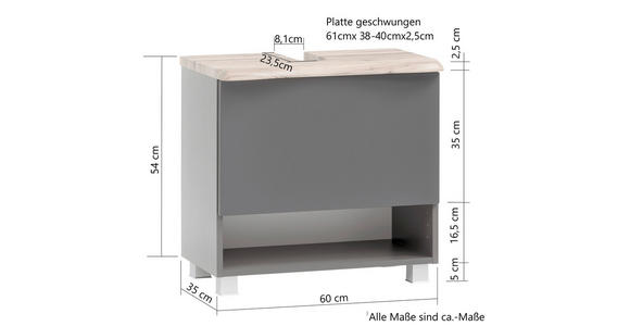 WASCHTISCHUNTERSCHRANK 61/55/40 cm  - Eiche Wotan/Silberfarben, Natur, Holzwerkstoff/Kunststoff (61/55/40cm) - Xora