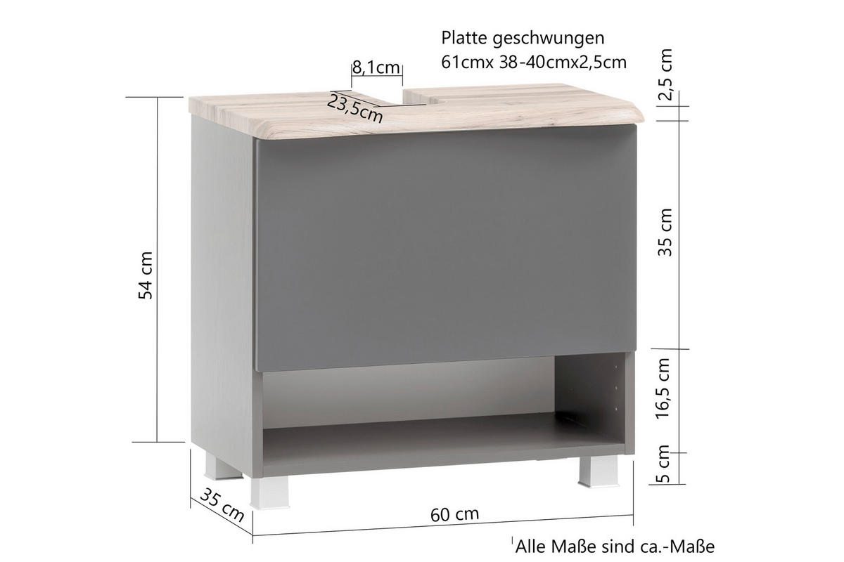WASCHTISCHUNTERSCHRANK  - Eiche Wotan/Silberfarben, Natur, Holzwerkstoff/Kunststoff (61/55/40cm) - Xora