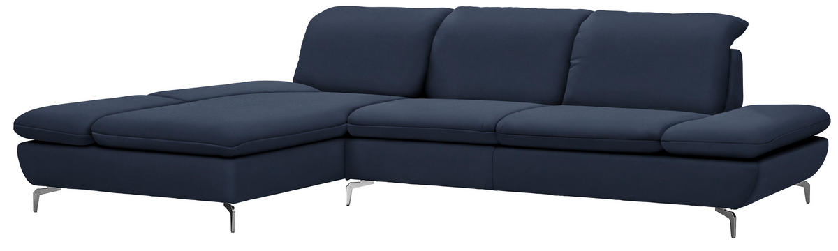 ECKSOFA in Echtleder Blau  - Blau/Silberfarben, Design, Leder/Metall (200/315cm) - Chilliano