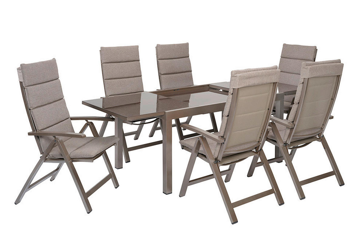 GARTENTISCHGRUPPE beschichtet Aluminium  - Taupe/Braun, KONVENTIONELL, Glas/Textil - Gardenson