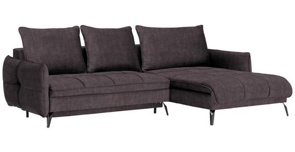 ECKSOFA Graphitfarben Flachgewebe  - Schwarz/Graphitfarben, Design, Textil/Metall (273/180cm) - Hom`in