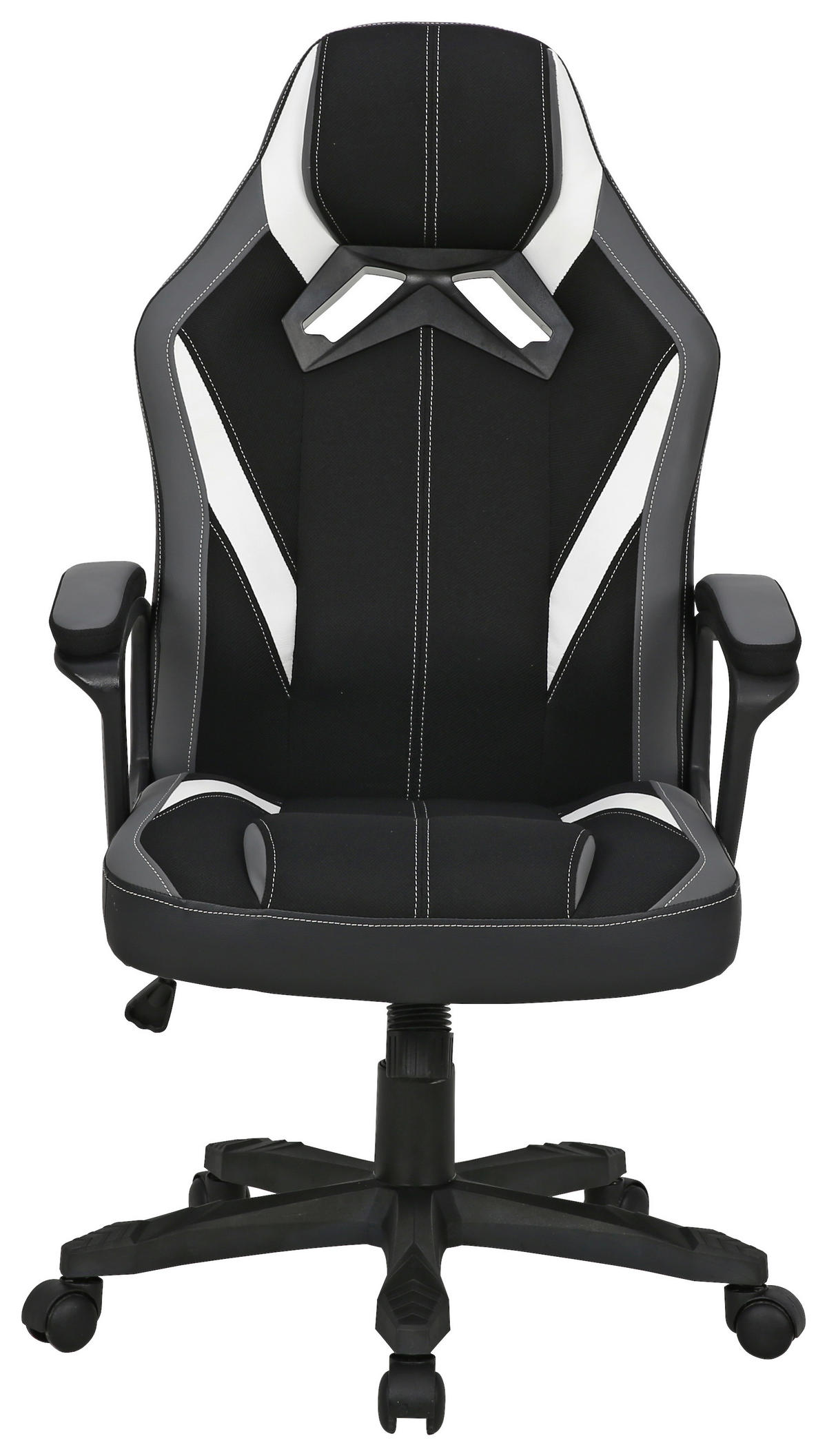 GAMER SZÉK  bőrhatású textil, mikroszál szürke, fekete, fehér  - fekete/fehér, Modern, műanyag/textil (64,5/112-122/69cm) - Xora