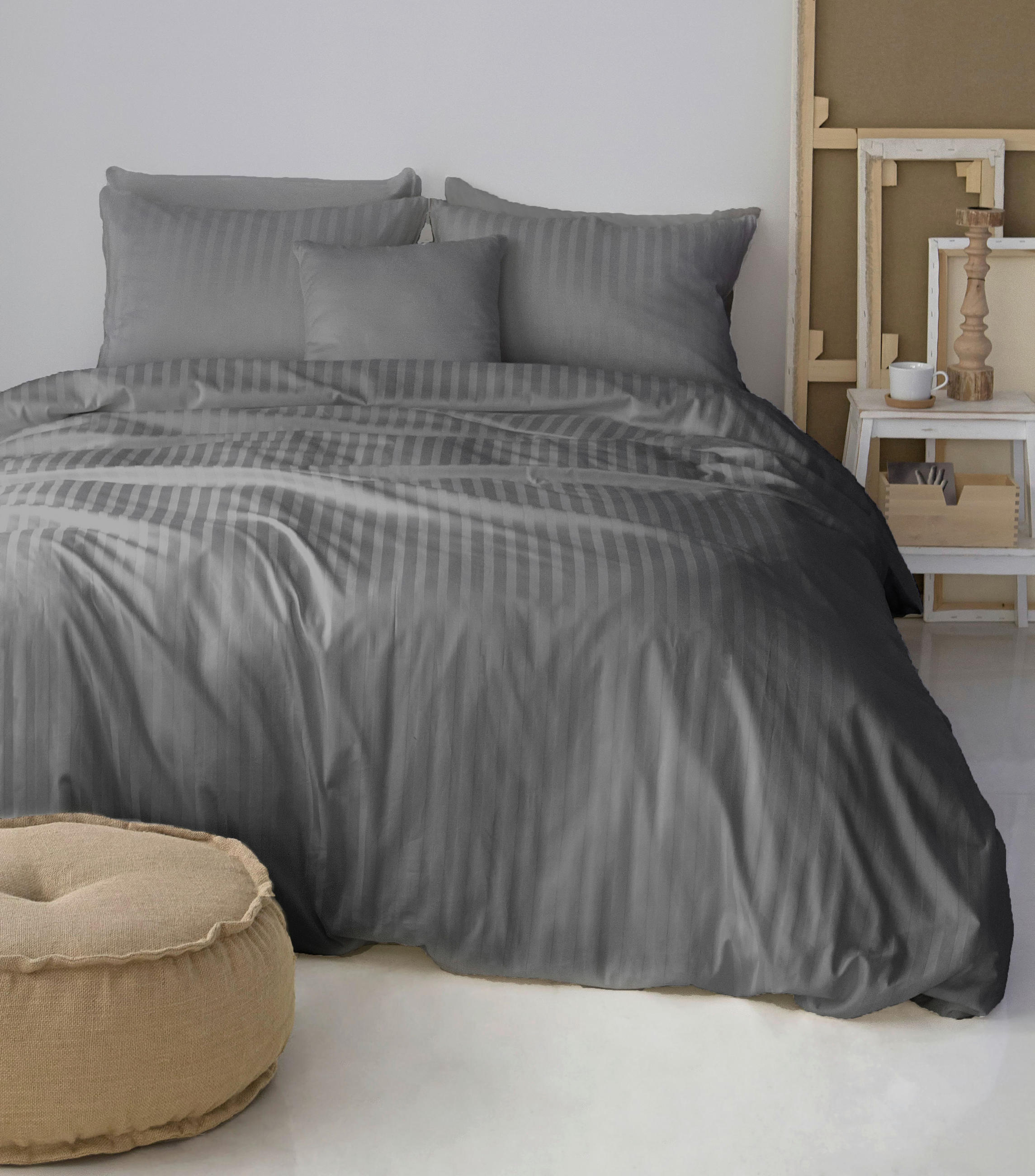 DUVETBEZUG Bio Stripe Satin 160/210 cm  - Graphitfarben, Basics, Textil (160/210cm) - Bio:Vio