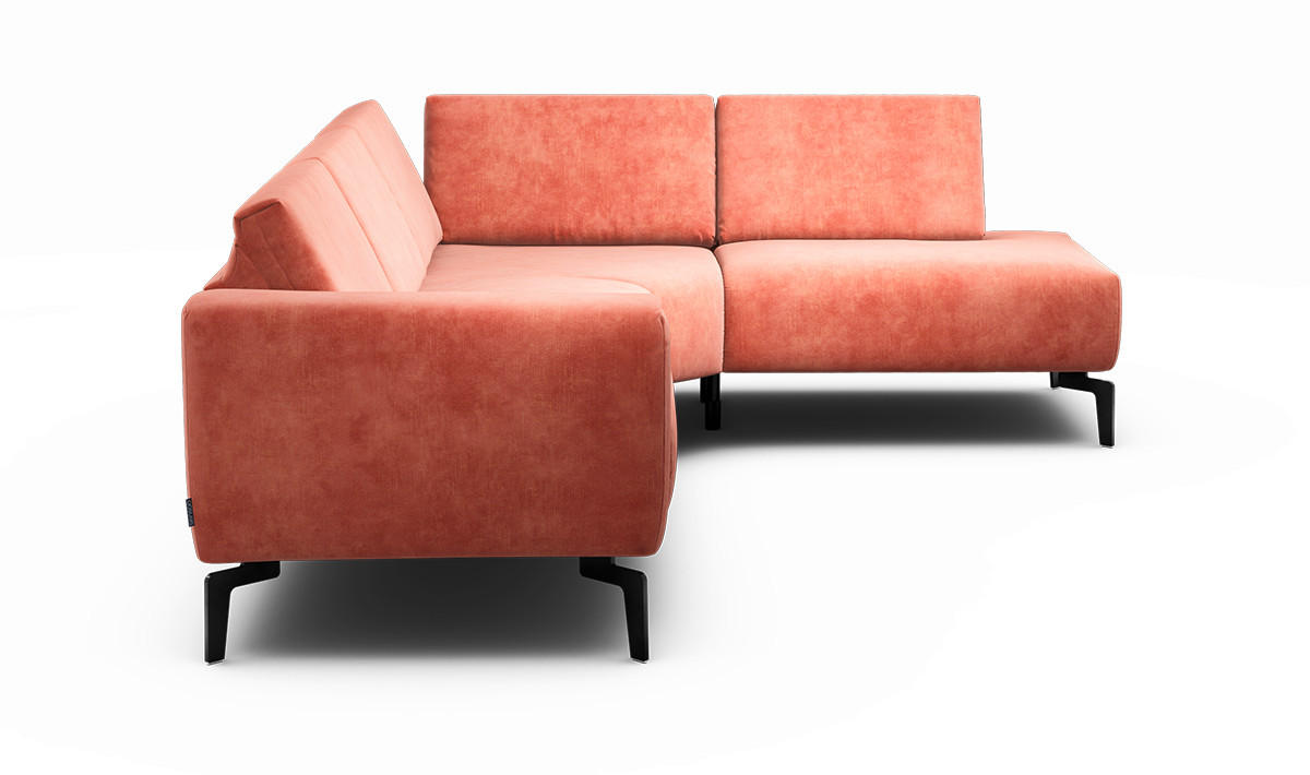 ECKSOFA Cosy Rosa Samt  - Schwarz/Rosa, Design, Textil/Metall (256/193cm) - SENSOO