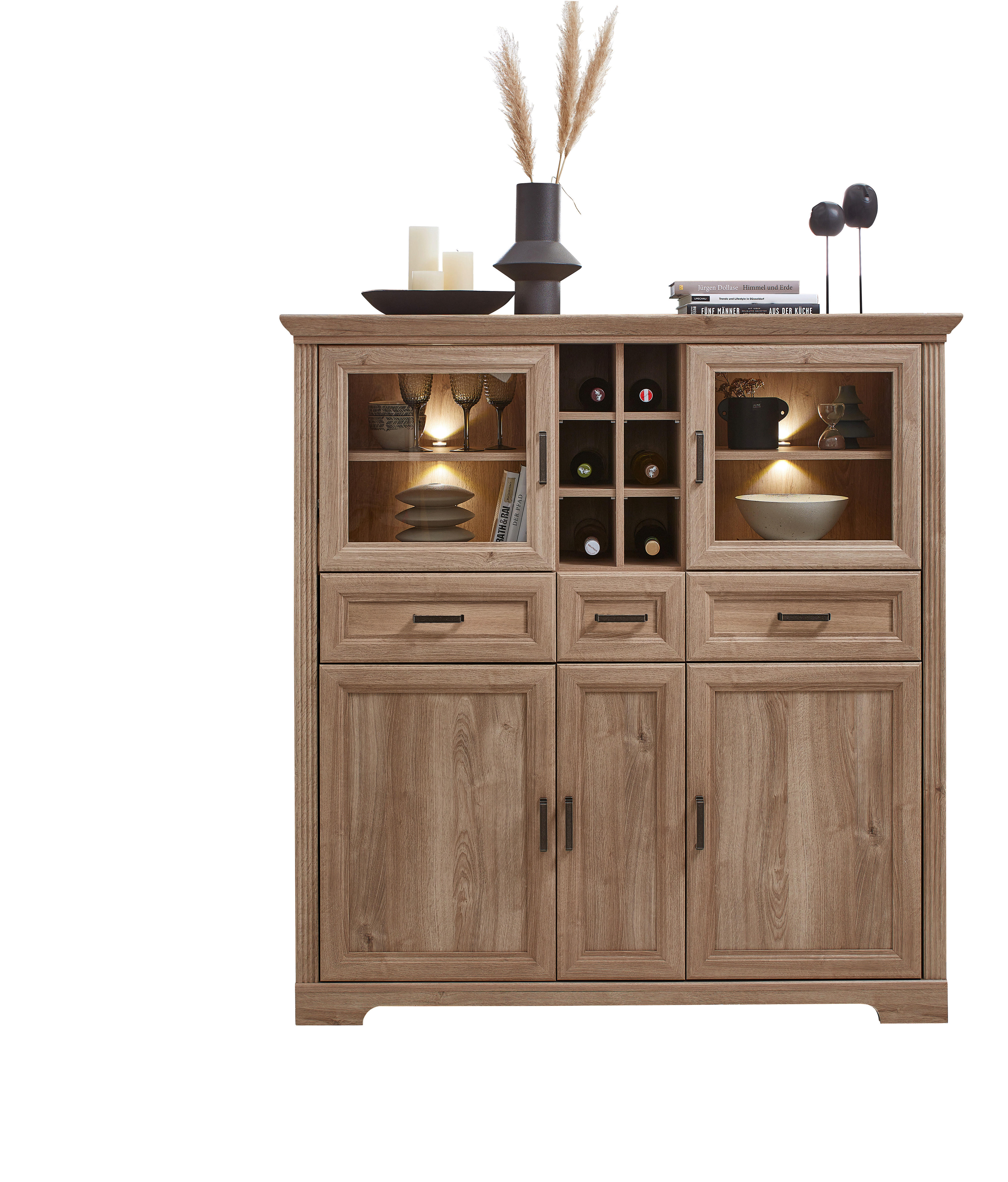 HIGHBOARD Bergen  in 143/150/42 cm  - Eichefarben, Design, Holzwerkstoff/Metall (143/150/42cm) - MID.YOU