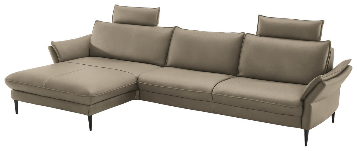 ECKSOFA in Echtleder Greige  - Greige/Schwarz, Design, Leder/Metall (172/334cm) - Hukla
